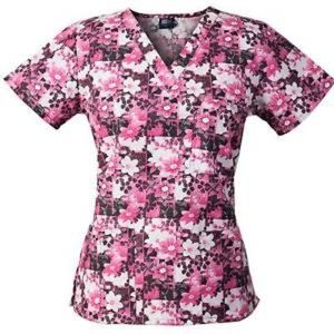 Medgear Floral Plaid Pink Scrub Top